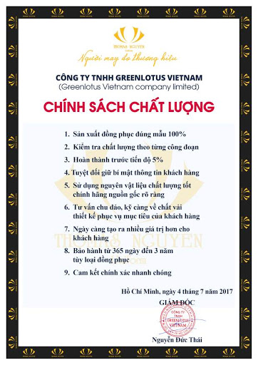Chính sách chất lượng - Thomas Nguyen Uniform - Công Ty TNHH Greenlotus VietNam
